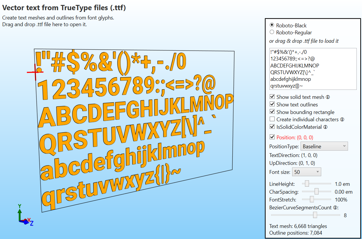 Vector font from TTF file with outlines