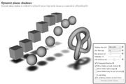 Soft planar shadows with dynamic shadow color based on object distance.